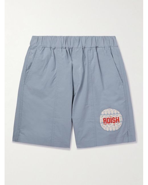 Adish Blue Sur Straight-Leg Logo-Appliquéd Ripstop Shorts for men