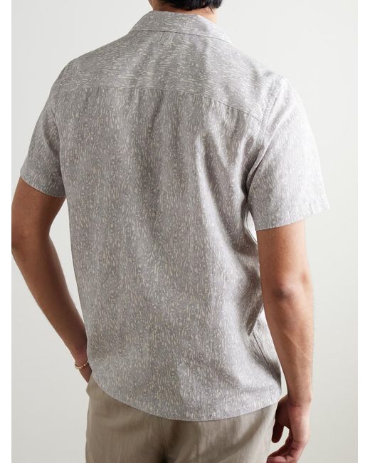 Canali Gray Camp-Collar Printed Linen And Cotton-Blend Shirt for men