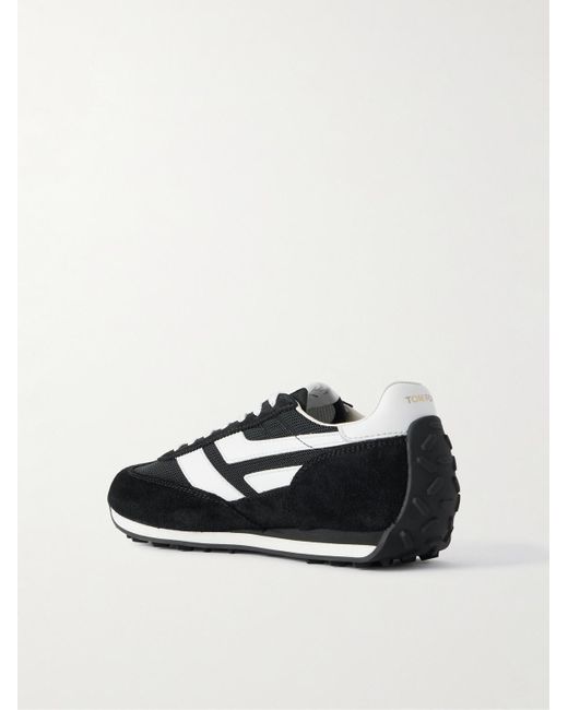 Tom Ford Black Mesh And Leather-Trimmed Suede Sneakers for men