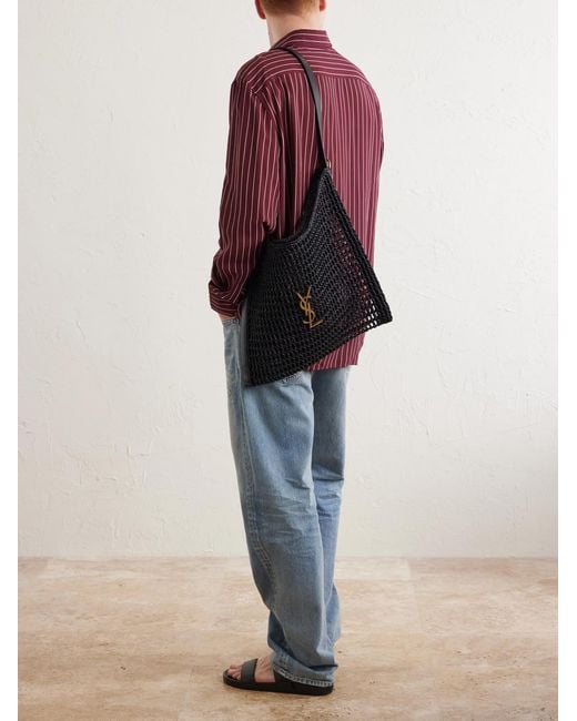 Saint Laurent Black Oxalis Leather-Trimmed Raffia Tote Bag for men