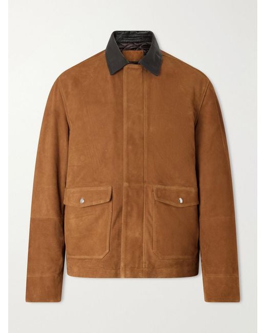 Mr P. Brown Leather-Trimmed Suede Jacket for men
