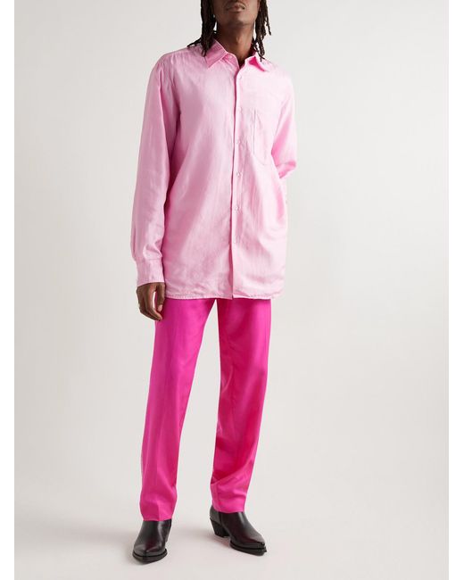 Acne Pink Tapered Sequinned Lamé-Trimmed Lyocell Trousers for men