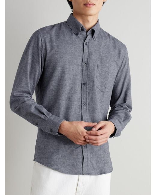 Sunspel Blue Button-Down Collar Cotton-Flannel Shirt for men
