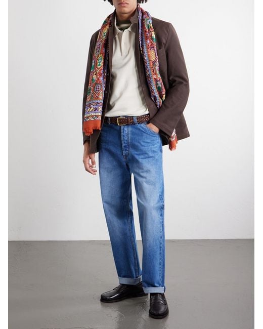 Drake's Red Printed Wool And Silk-Blend Scarf for men