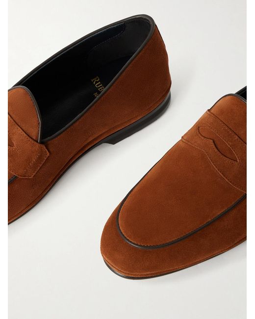 Suede Penny Loafers di Rubinacci in Brown da Uomo