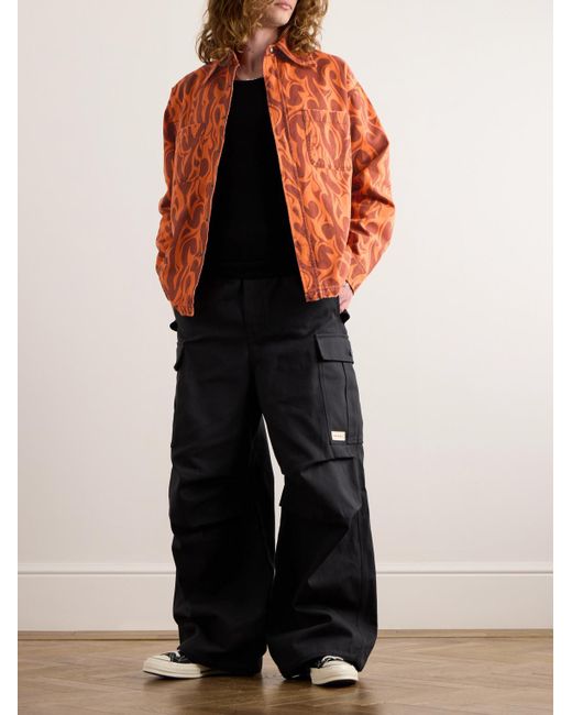 ERL Jacke aus bedrucktem Baumwoll-Canvas mit Logostickerei und Distressed-Details in Orange für Herren