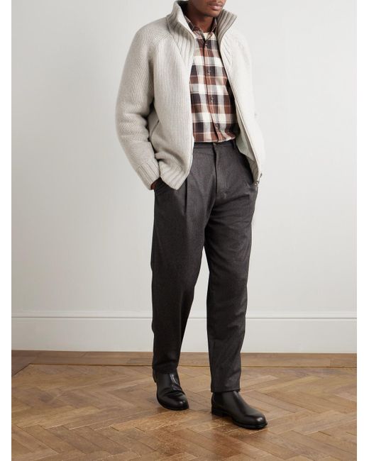 Brunello Cucinelli Gray Straight-Leg Pleated Virgin Wool-Flannel Trousers for men