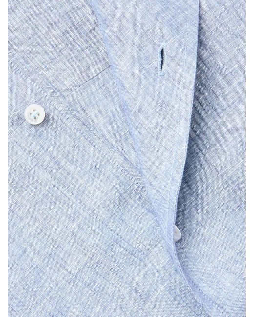 Loro Piana Blue André Linen Half-Placket Shirt for men