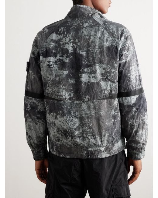 Stone Island Gray Mesh-trimmed Logo-appliquéd Camouflage-print Shell Bomber Jacket for men