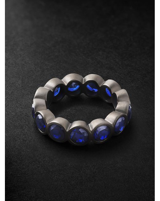 42 Suns Small 14-Karat Blackened Laboratory-Grown Sapphire Eternity Ring for men