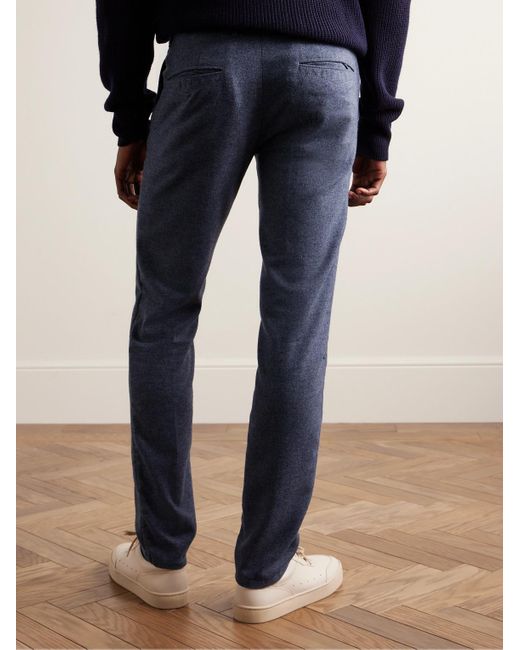 Incotex Blue Tapered Virgin Wool-blend Felt Trousers for men