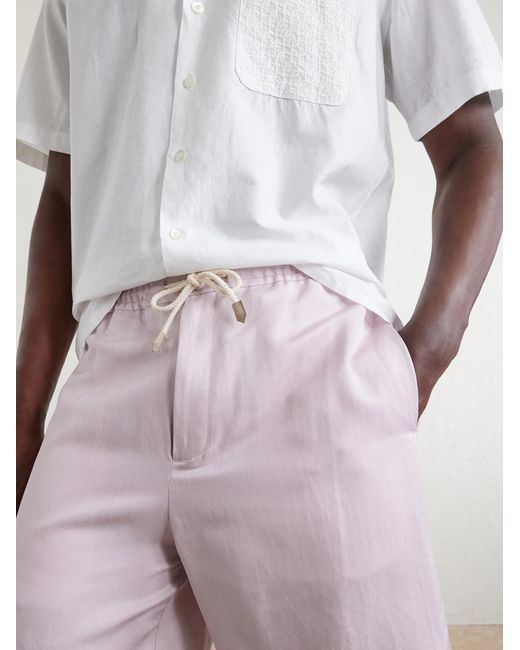 Canali Pink Straight-Leg Linen And Silk-Blend Bermuda Shorts for men