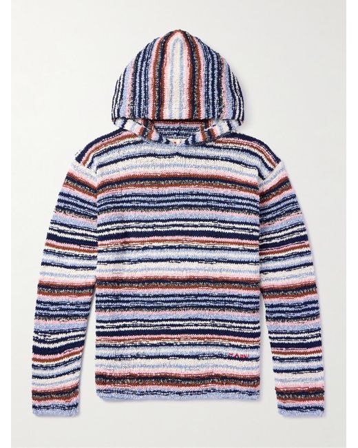 Marni Blue Striped Crocheted Cotton Hoodie for men