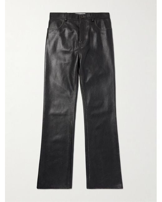 Loewe Gray Straight-leg Distressed Full-grain Leather Trousers for men