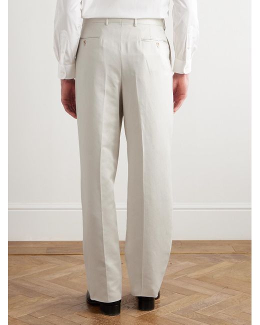 Tom Ford White Wide-Leg Pleated Cotton And Silk-Blend Satin Tuxedo Trousers for men