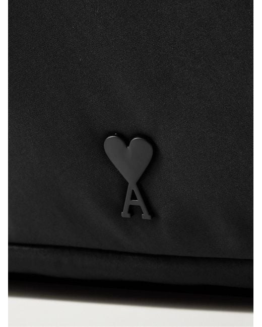 AMI Black Leather-trimmed Logo-embellished Shell Tote Bag for men