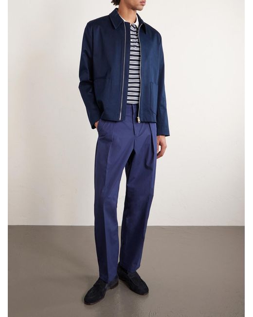A.P.C. Blue Renato Straight-Leg Pleated Cotton-Twill Trousers for men