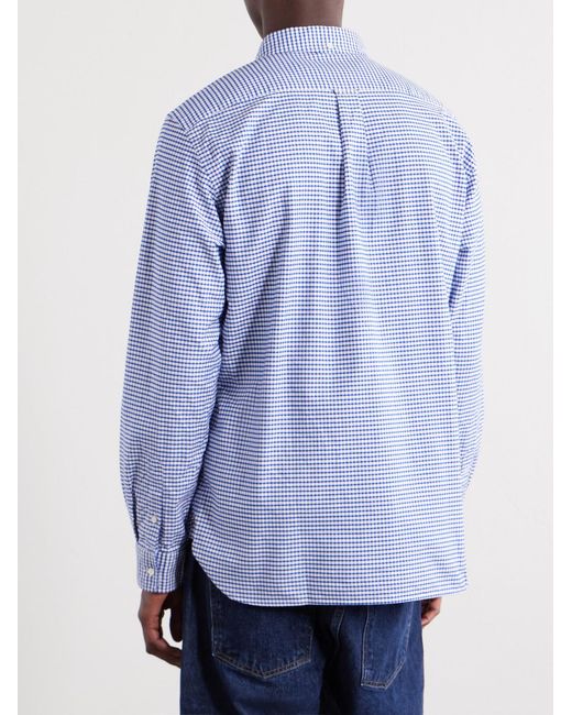 Beams Plus Blue Button-Down Collar Checked Cotton Shirt for men