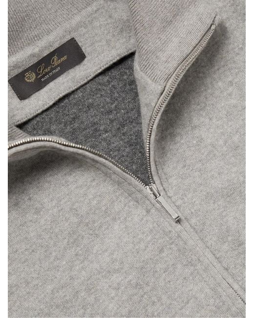 Loro Piana Gray Suede-Trimmed Cashmere-Blend Zip-Up Cardigan for men