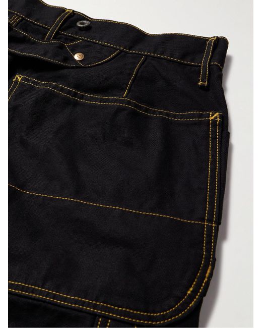 Pantaloni cargo a gamba affusolata in tela di cotone ricamata Lumber di Kapital in Black da Uomo