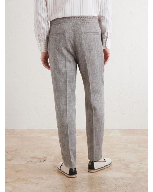 Brunello Cucinelli Gray Straight-Leg Pleated Herringbone Trousers for men