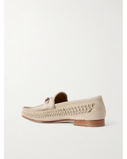 Gucci Natural Horsebit-Embellished Woven Suede Loafers for men
