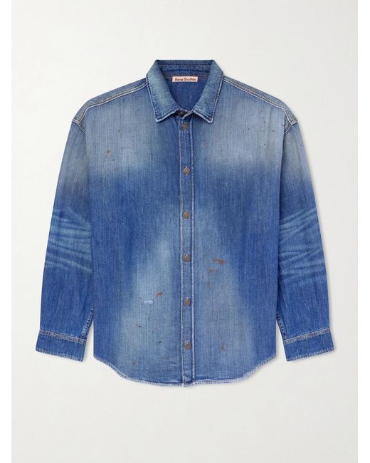 Acne Blue Setar Oversized Paint-Splattered Denim Shirt for men