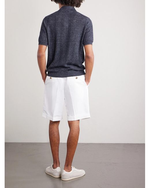 Brunello Cucinelli Blue Linen And Cotton-blend Polo Shirt for men