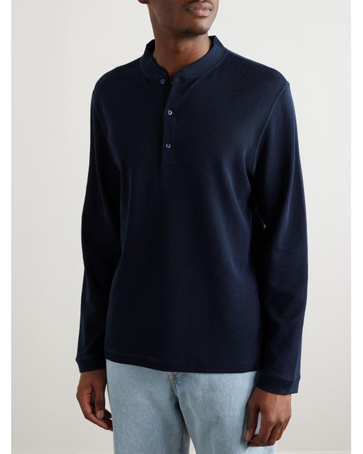 Brunello Cucinelli Blue Cotton And Silk-Blend Henley T-Shirt for men
