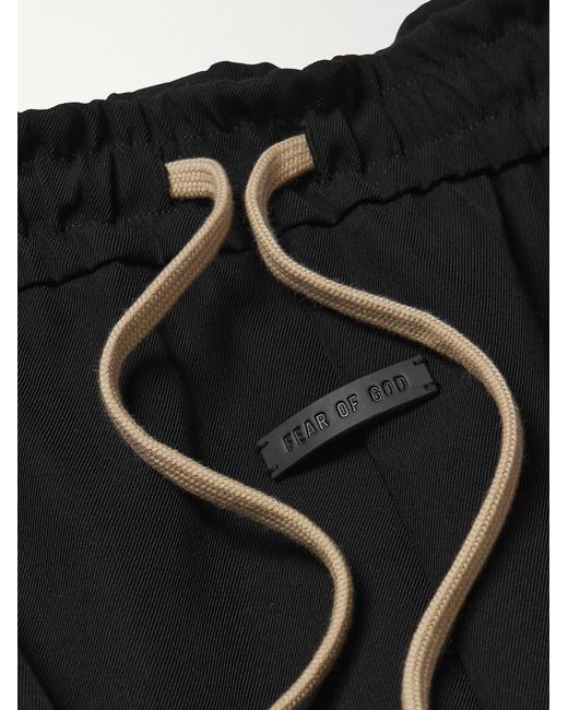 Fear Of God Black Wide-Leg Wool And Cotton-Blend Twill Drawstring Cargo Trousers for men