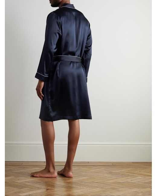 Zimmerli of Switzerland Blue Belted Silk-satin Robe for men