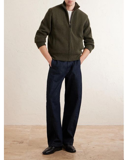 James Purdey & Sons Green Orkney Ribbed-Knit Wool Zip-Up Cardigan for men