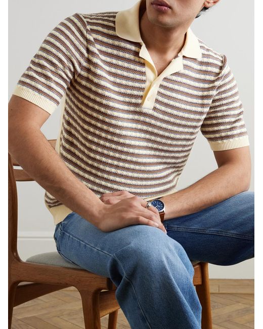 Mr P. Natural Striped Textured-Knit Organic Cotton Polo Shirt for men