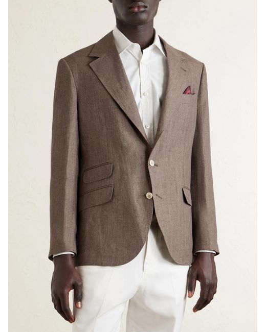Brunello Cucinelli Brown Linen Suit Jacket for men