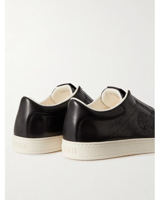 Berluti Black Playtime Scritto Venezia Leather Slip-on Sneakers for men