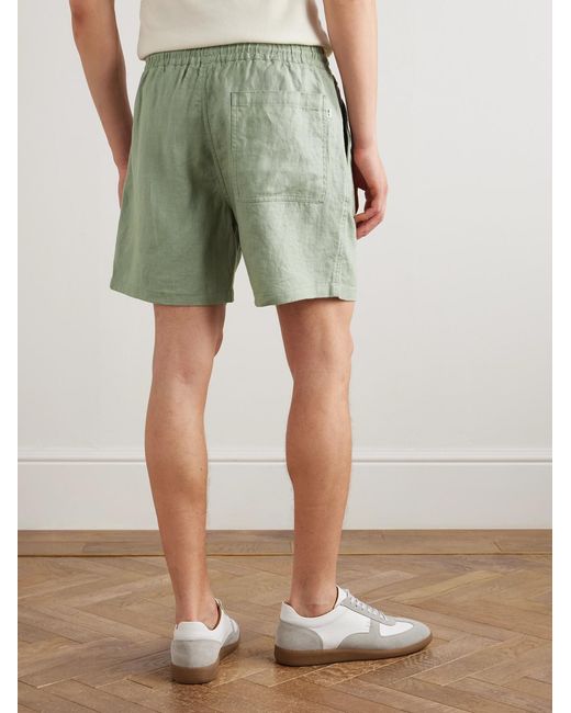 NN07 Green Gregor 1454 Straight-leg Linen Drawstring Shorts for men