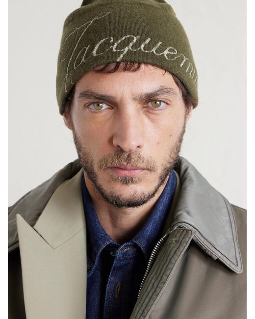 The Atelier Logo-Jacquard Knitted Beanie di Jacquemus in Green