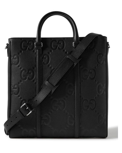 Gucci Black Jumbo GG Logo-debossed Full-grain Leather Tote Bag for men