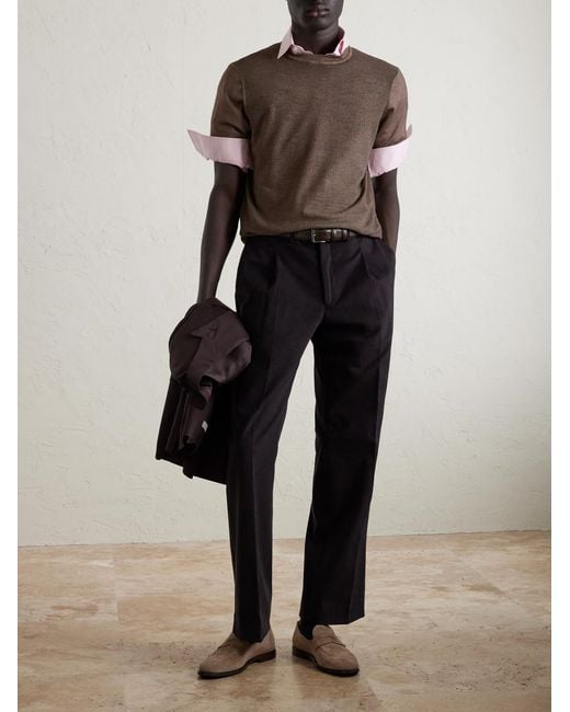 Canali Brown Wool And Silk-Blend T-Shirt for men