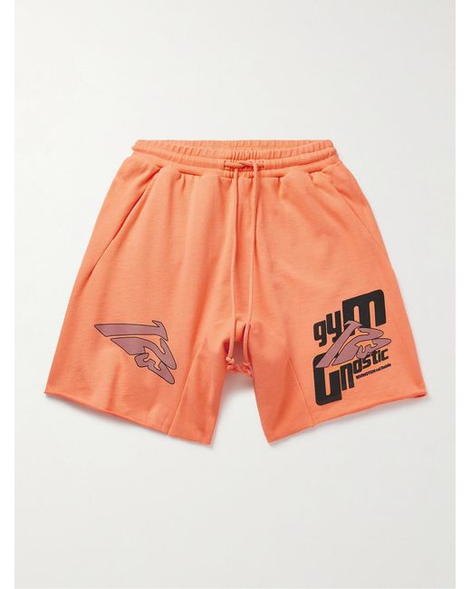 RRR123 Orange Fasting For Faster Straight-Leg Printed Cotton-Jersey Drawstring Shorts for men