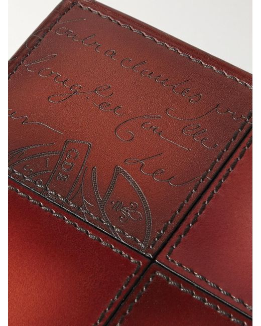 Berluti Makore Neo Scritto aufklappbares Portemonnaie aus Venezia-Leder mit Ziernähten in Red für Herren