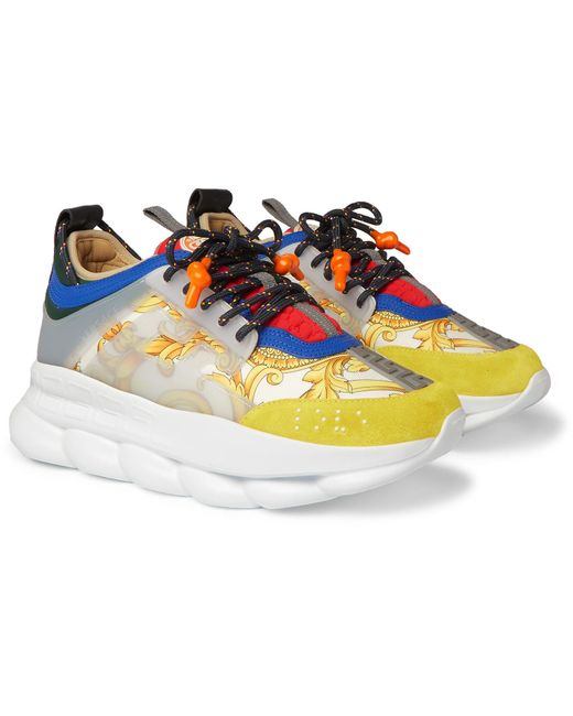 Versace Yellow Chain Reaction Panelled Canvas Sneakers for men