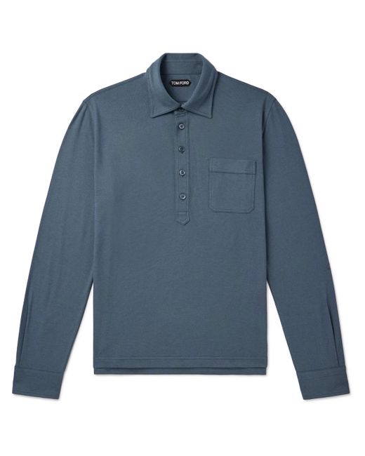 Tom Ford Blue Cotton And Silk-blend Piqué Polo Shirt for men