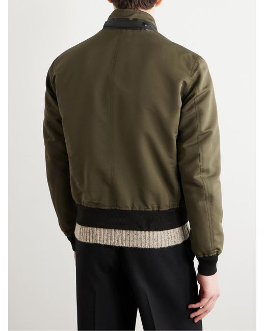 Tom Ford Green Leather-trimmed Cotton And Silk-blend Bomber Jacket for men