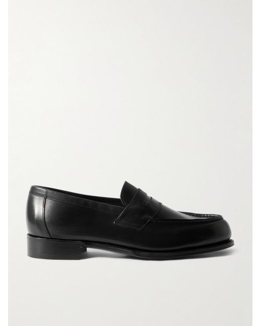 George Cleverley Black Cannes Leather Penny Loafers for men