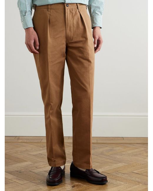 Drake's Natural Him Games Tapered Pleated Cotton-Twill Trousers for men