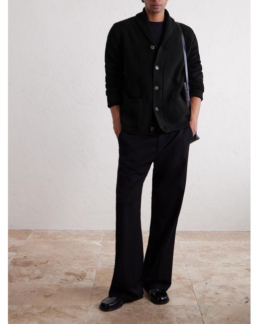 William Lockie Black Duncan Shawl-collar Ribbed Merino Wool And Cashmere-blend Cardigan for men