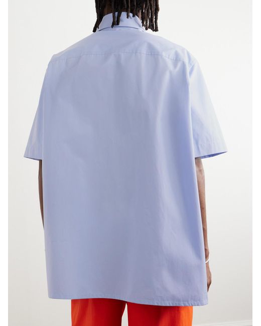 Gucci Blue Logo-embroidered Cotton-poplin Shirt for men