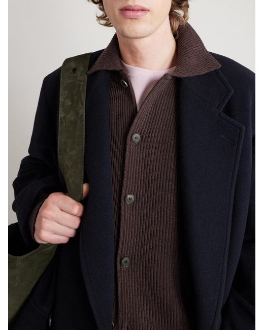 Auralee Brown Ribbed-knit Wool Cardigan for men