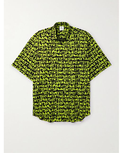 Vetements Green Logo-print Cotton-poplin Shirt for men
